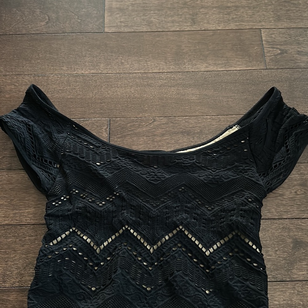 bebe Bodycon Black Lace Crochet Dress S - Picture 4 of 7